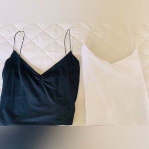 Lot of 2 Zara black & white viscose tank tops strechy straps embeaded bra lining
